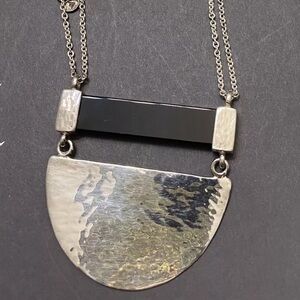 Silpada Vintage Sterling Silver Onyx Large Half Moon Pendant Necklace.